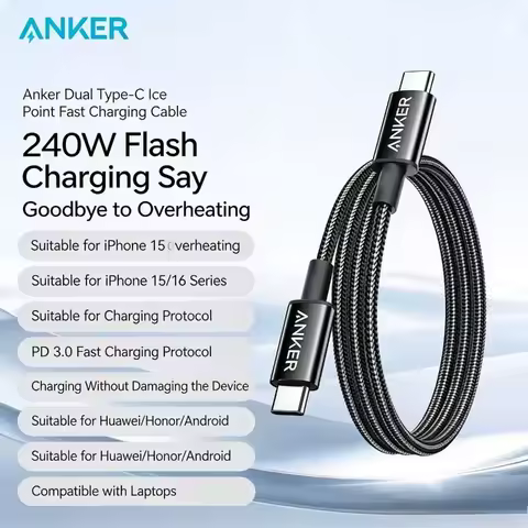 Anker Zolo 240W Anti-Dust Woven USB-C Cable Fast Charging Data Transfer Wire for iPhone MacBook Huaw