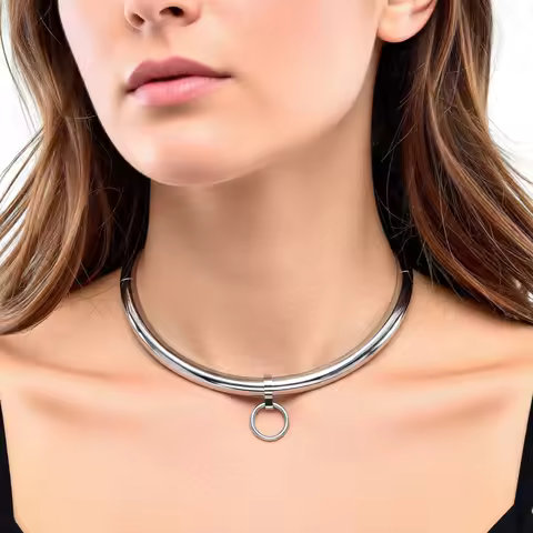 Stainless Steel Slave Locking Collar Choker Necklace with Removable O-Ring Torque Jewelry for Women