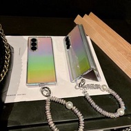 1082韓風漸變幻彩彩虹手鏈帶三星SAMSUNG Galaxy Z Fold3 Fold4 Fold5 Fold6電話手機殼