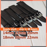 YKK Black PU Leather Watch Strap / Tali Jam PU Leather warna hitam/ 黑色PU表带 (12mm, 14mm, 16mm, 18mm, 