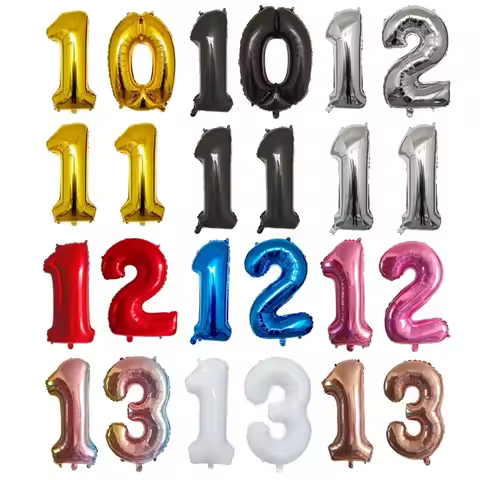 2Pcs 32 Inch Gold Silver Black Blue Red Helium Foil Number Balloon 10 11 12 13 14 15 Happy Birthday 