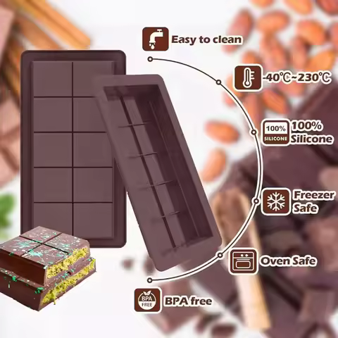 Chocolate Bar Mold Non-Stick Reusable Food Grade Silicone Break Apart Chocolate Bar Mold for Dubai C
