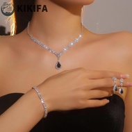 KIKIFA Necklace Earnail Set, Alloy Round Droplet Bridal Jewelry Set, Brilliant Korean Style Shiny Bl