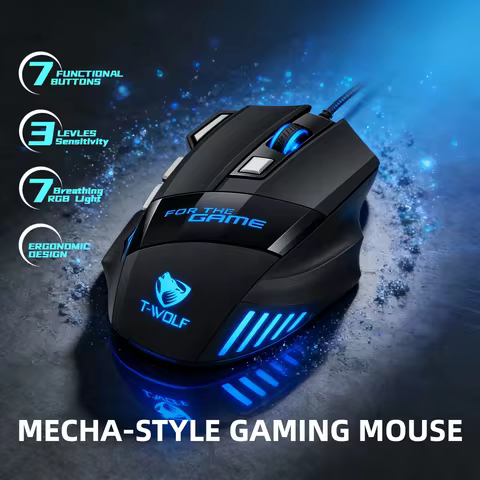 Wired RGB Gaming Mouse 6 Button Optical Adjustable DPI Ergonomic Ambidextrous Metal Base Backlit Bud