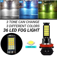 1piece 36LED Triple Color H11 Car LED Fog Lamp H3 LED Bulb H8 Super Bright Car Fog Light 9006 White 