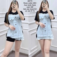 BELIEVE-NEW ATASAN BLOUSE JUMBO KAOS KOMBI JEANS WASH IMPOR LD 120 VS-8775/ATASAN WANITA KEKINIAN VI