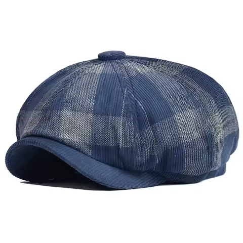 Autumn Winter Plaid Thick Newsboy Hat Corduroy Beret Men Women England Gatsby Retro Hat Driver Flat 