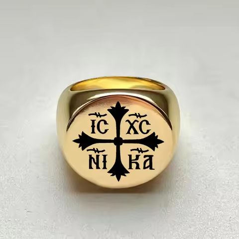 R705 Stainless Steel Ring Byzantine Orthodox Cross the Inscription IC XC NI KA Jesus Christ Conquers