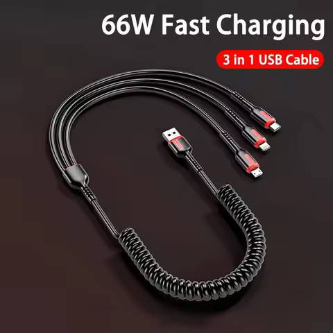 1/2/3/4/5/6Pcs 3 In 1 66W 6A Fast Charging USB Type C Cable Micro USB Cable Charging Cable