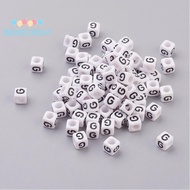 50gs 6MM Letter G Letter White Acrylic Cube Beads Horizontal Hole Size: about 6mm wide 6mm long 6mm 
