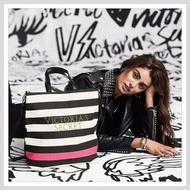 Victoria Secret Tote Bag Stripe Black Pink (100% ORIGINAL) Free VS Paper Bag