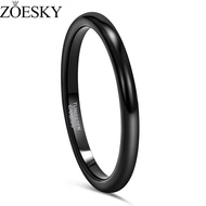 ZOESKY 2mm Tungsten Wedding Bands Black Ring for Women Men Polished Engagement Rings Size 4-12