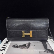 Hermes  黑金蜥蜴皮 Constance long to go 愛馬仕 康康底長20黑色 蜥蜴皮 B刻（23年產）金扣