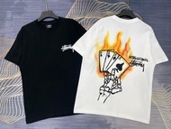 Stussy 2023春夏新款 撲克♠️火焰圖案美潮短袖T恤