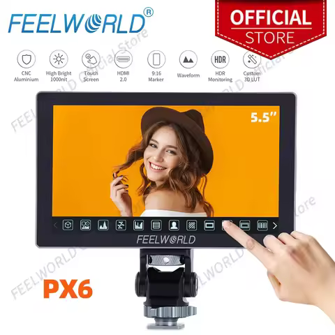 FEELWORLD P6X 5.5 Inch Camera Field Monitor Aluminium High Brightness 1000nit DSLR Touch Screen 4K H