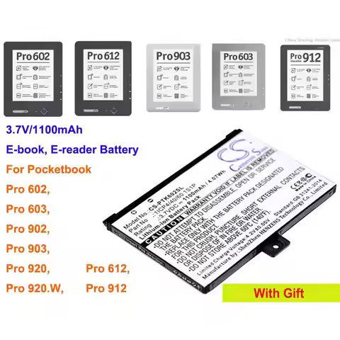 Cameron Sino 1100mAh E-reader Battery for Pocketbook Pro 602, 603, 612, 902, 903, 912, 920, 920.W