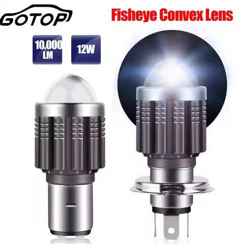 1pcs H4 H6 BA20D Led Motorcycle Headlight Bulbs 10000LM 12W CSP Chips Fisheye Convex Len Spotlight D