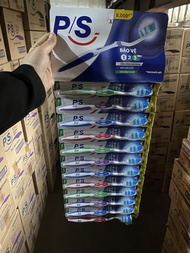 SET 12 BÀN CHẢI ĐÁNH RĂNG PS 123 MỀM MẠI MẶT CHẢI LƯỠI CỔ CONG 3 NGĂN