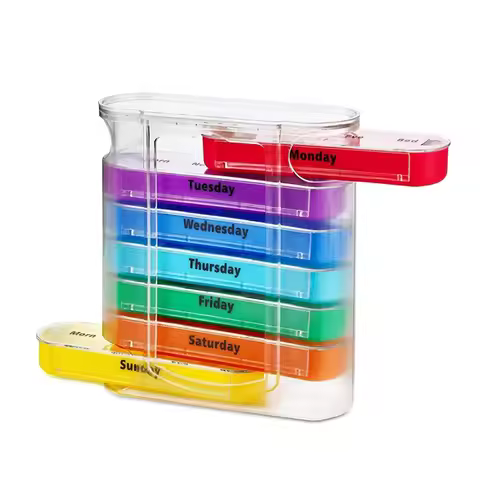 Portable English Plastic Pill Box Organizer, Travel Pill Organizer, Everyday Portable Pill Box, Dail