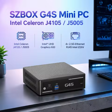 SZBOX Mini PC Intel Celeron J4105 J5005 Windows Mini Computer Intel UHD Graphics 600 4×2.5G Ethernet