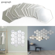 [gongjing5] 12Pcs Hexagonal Frame Stereoscopic Mirror Wall Sticker Decoration SG