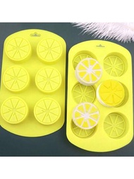 1入組6個圓形檸檬造型矽膠月餅模具，廚房烘焙手工蛋糕DIY糯米糍模具