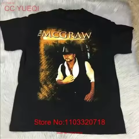 Tim Mcgraw Singer Tour Black Cotton T Shirt BL2 502 vintage Washed Versatile Casual graphic homme Sl