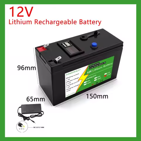 12V 9Ah 21Ah 18650 Li-ion Battery Pack 12.6V Charger Included Ideal for Solar Power LED Lighting and