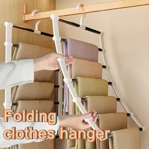 5/7 Layers Foldable Stainless Steel Trouser Hanger Magic Pants Rack Space Saving Clothes Organizer R