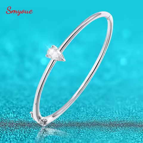 Smyoue 1CT Pear Cut Certified Moissanite Bangles for Women 100% S925 Solid Silver Lab Diamond Bracel