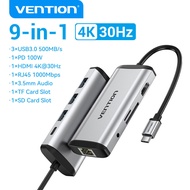 ช่องเสียบ USB C HUB Type-C เป็น4K HDMI RJ45 VGA USB 3.0 HUB Dock สำหรับ MacBook Pro Huawei Mate 30 U