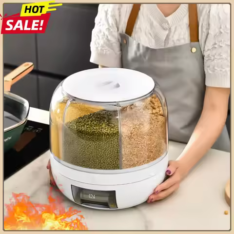 6-Compartment Rotatable Cereal Dispenser Cereal Storage Container with Transparent Sealed Design