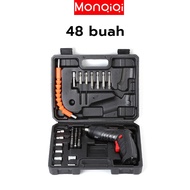 MONQIQI Bor obeng listrik  Cordless Screwdriver 4.2 V Mesin bor baterai impact cordless drill 49 pcs