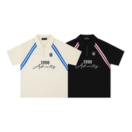 Stripe Black Apricot Waffle Polo Shirt Zipper Lapel T Shirt Men Women High Quality Summer Breathable