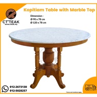 CT Teak Furniture Jati / Teak Wood Kopitiam Dining Table With Marble Top