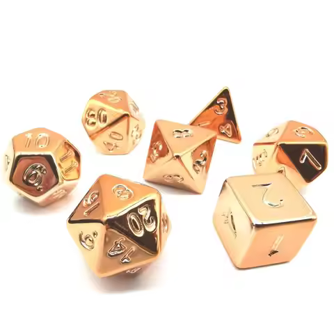 7PCS/Set Gold Plating Dice D&D COC Dice D4 D6 D8 D10 D% D12 D20 Table Games DND RPG Polygonal Dice G