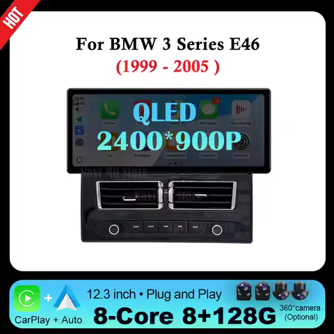 Android 14 QLED 2400*900P For BMW 3 Series E46 1999 - 2005 Car Multimedia Player Wireless CarPlay Bl