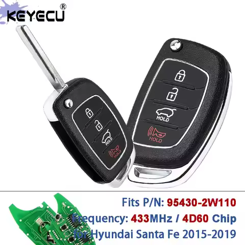KEYECU PN: 95430-2W110 FCC ID: TQ8-RKE-4F31 433MHz 4D60 Chip Flip Remote Key Fob for Hyundai Santa F