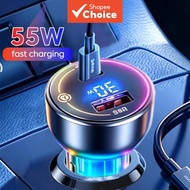 USB C Car Charger 55w 30w Dual Port Pd Fast Adapter for Iphone 15 16 17 Samsung for Huawei for Xiaom