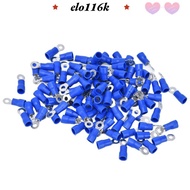 ELOK 100PCS Pre Insulated Crimp Terminals, M4 Blue Electrical Wire Connectors, Durable AWG 16‑14 Rou