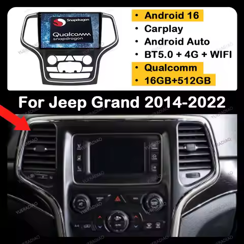 Android 16 Car Radio For Jeep Grand Cherokee WK2 2014 - 2022 GPS NAVI 2DIN 4G WIFI Multimedia Video 