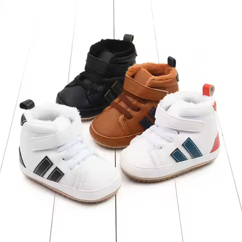Baby Winter and Autumn Toddler Infant First Walking Shoes Ankle-covered TPR Sole Anti-slip Soft PU 2