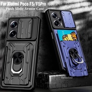 Poco F5 Pro Mobile Casing For Xiaomi Poco F5 Pro F5Pro Pocophone F5 F 5 PocoF5 Pro 5G Shockproof Armor Hard Slide Camera Protect Phone Case Protect Card Slot Ring Stand Back Cover