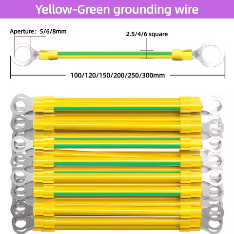 10-Piece Set Photovoltaic Grounding Wires Yellow-Green Ground Wires Copper Solar Panels Photovoltaic