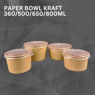 Paper Rice Bowl Brown Kraft + Lid 360ml - 500ml - 650ml - 850ml (Contents 25pcs), Paper Bowl, Paper 