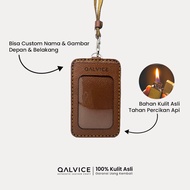 QALVICE 4-Layer Genuine Leather ID Card Holder with Custom Engraved Name and Logo - Lanyard Name Rou