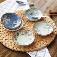 日式釉下彩陶瓷盤子菜盤家用圓盤平盤和風手繪復古風小碟子早餐盤