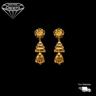 SMS DEEN Indian Earrings Jimikki, ±7.9GM - Gold 916 Emas - Subang Jhumka(Info: ±1.4x4.4CM - 7.94GM)