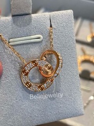 Cartier Love 小餅雙環滿天星頸鏈項鏈｜玫瑰金鎖骨鏈