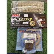 RK GS428KLO SYM SM SPORT 110R SM SPORT 110E RKM Sprocket Chain Gold RKM Set Rantai Sprocket Gigi Ran